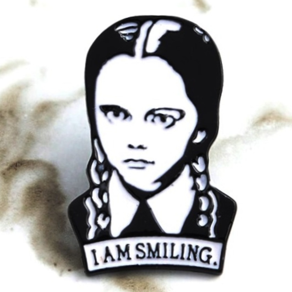 Wednesday Adams Pin Humorous "I Am Smiling"